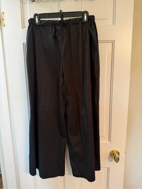 Monica Nera Black Wide Leg Pants Size L Elastic Waist Drawstring Minimalist